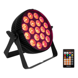 Lite Series LED Flat Par with 19 x 12W RGBWAU LEDs- Aluminium Fanless Housing- Powercon in/out- 3 pin DMX in/out, 40° Beam Angle and IR Remote Include