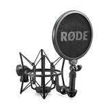 Professional shock mount with integrated pop shield for RODE Studio series microphones.