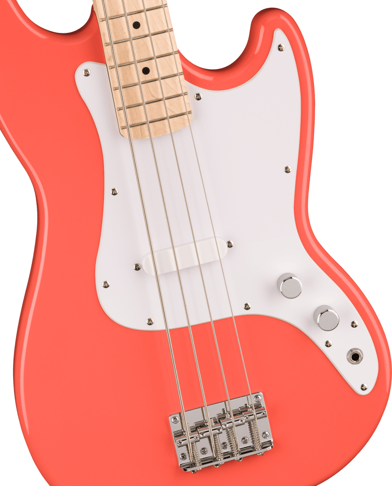 Squier Sonic Bronco Bass Maple Fingerboard White Pickguard Tahitian Coral