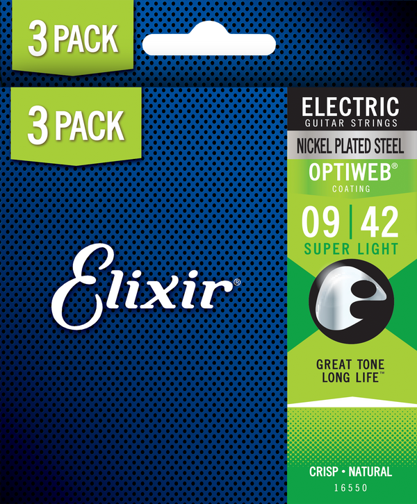 Elixir 16542 Electric Optiweb Super Light 3-Pack 9-42