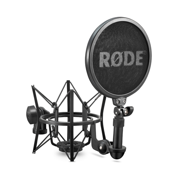 Professional shock mount with integrated pop shield for RODE Studio series microphones.