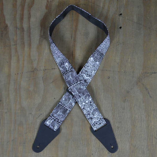 Aboriginal Art Guitar Strap - Black & White