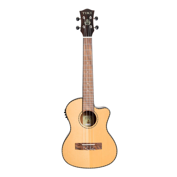 Timberidge Tiki '22 Series' Spruce Solid Top Electric Cutaway Tenor Ukulele with Hard Case (Natural Gloss)